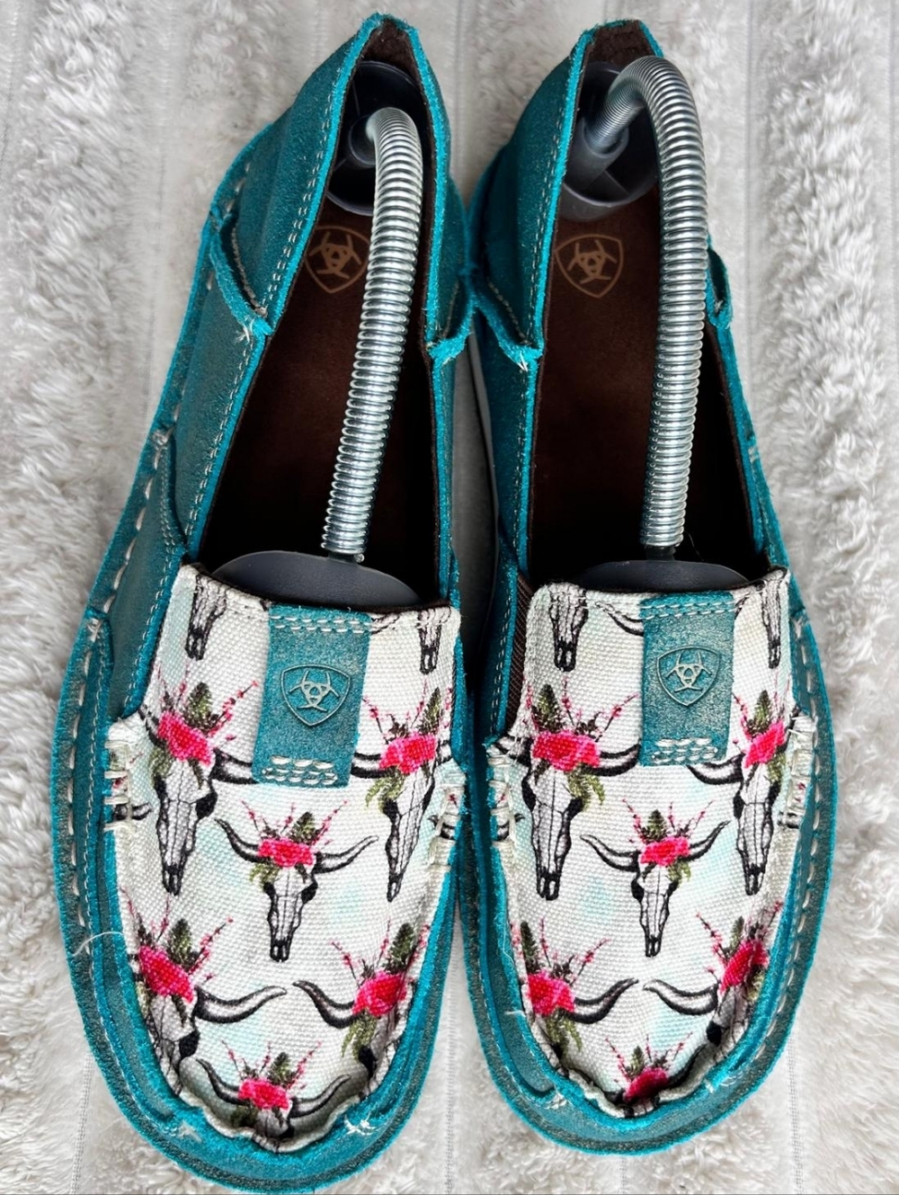Ariat Shoes Skull & Roses Cruiser Slip On Blue Leather Gold Dusted Women's 10 B